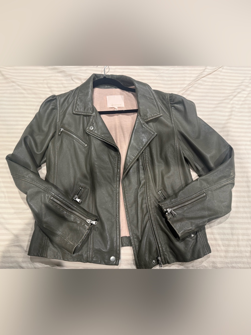 Women’s Olive Green Leather Moto Jacket